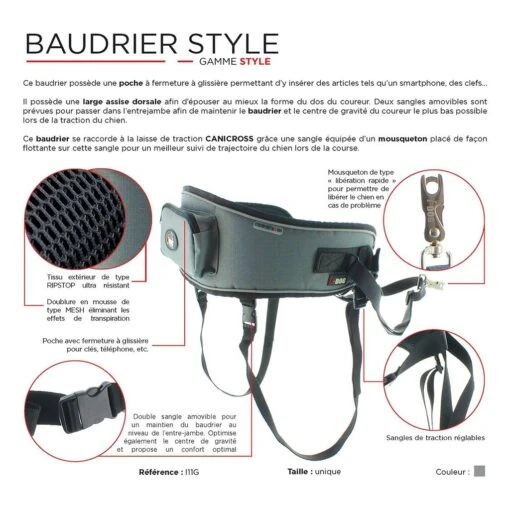 I-Dog Baudrier Canicross Style Gris – Image 3